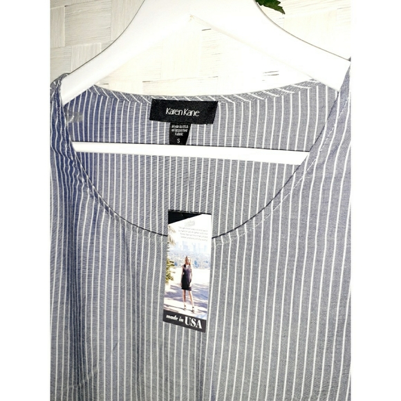 Karen Kane Chambray Stripe Lace Top - Picture 6 of 11